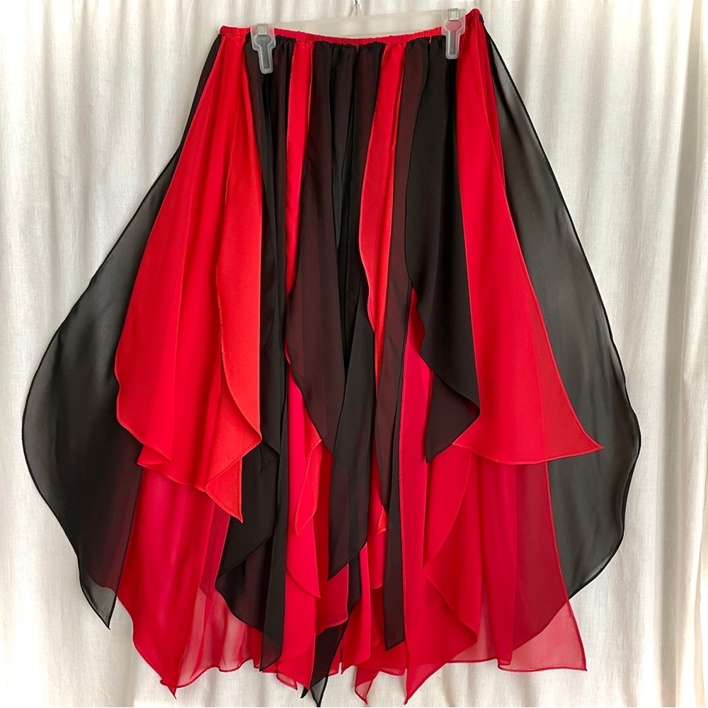 Chiffon petal skirt. Red black tulip color, Ameynra belly dance design. Size M
